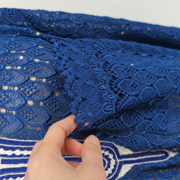 Vintage Women's Lace Kaftan Cover Up Tunic Dress Blue OS retro bohemian resort - Picture 4 of 8